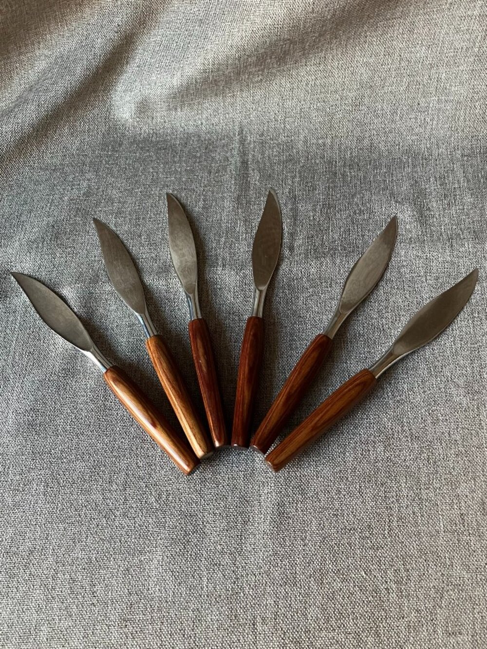 Peeredge Firth Sheffield England Steak Knives Set 6 MCM Teak Wood Handle Stainle